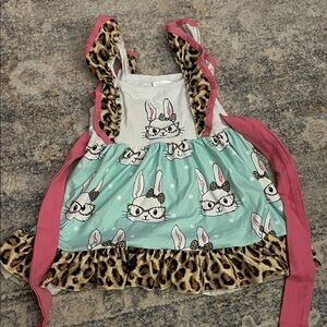 Charming Bunny Print Dress with Leopard Accents